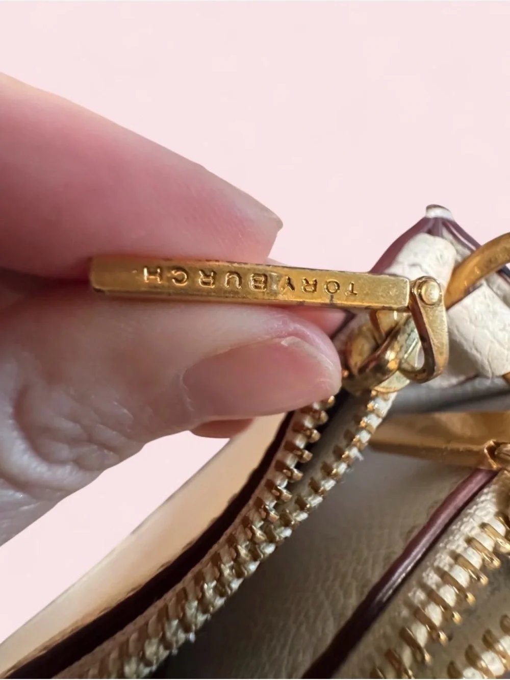 Tory Burch Pebbled Leather Mini Shoulder Bag in Light Beige with Gold Hardware
